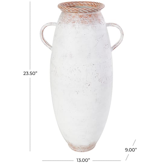 23.5" Distressed White Metal Vase